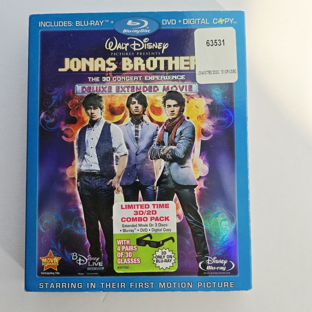 Jonas Brothers: the 3D Concert Experience Blu-ray 3D/2D + DVD w/ 3D Glasses VG